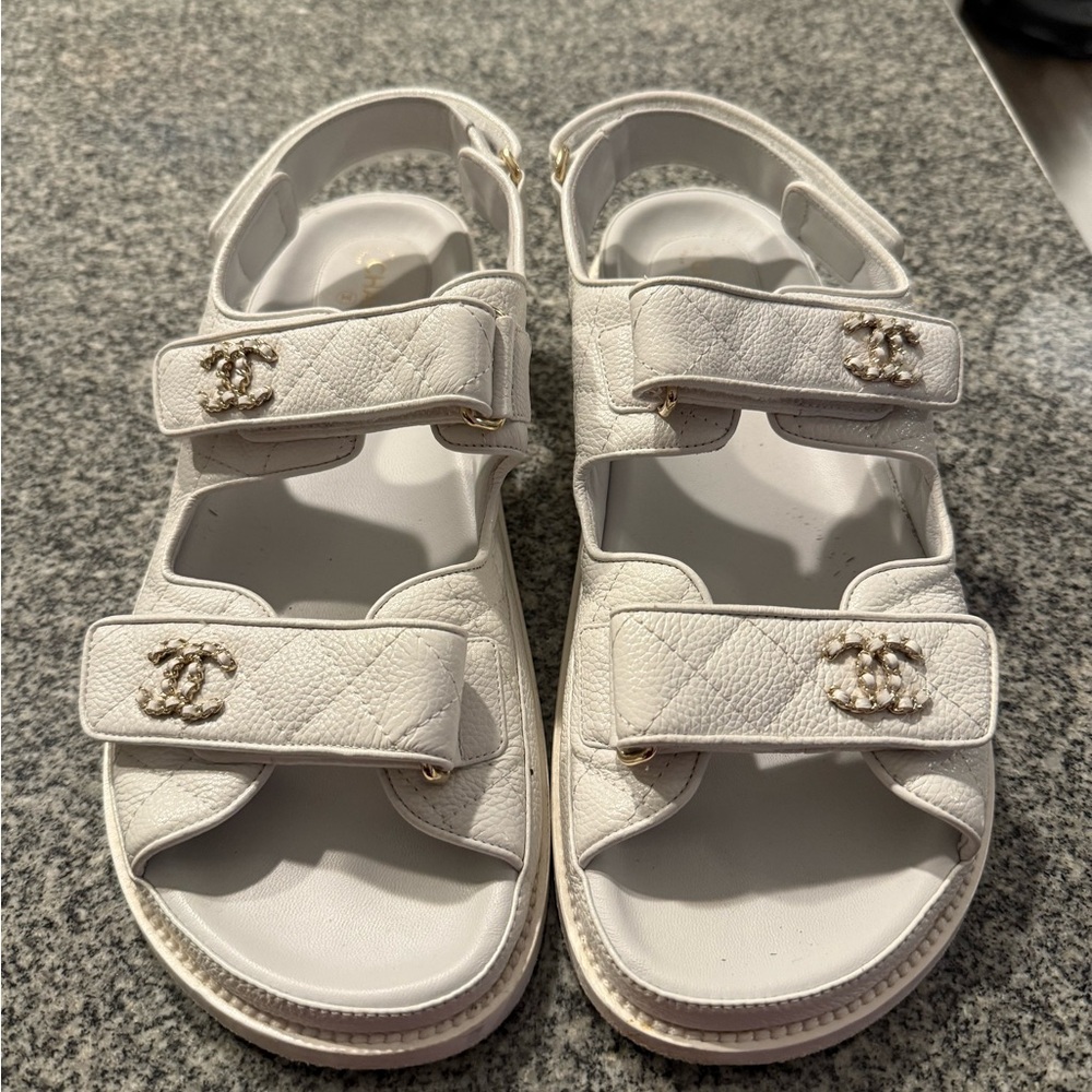 Chanel Interlocking CC Logo Leather Sandals